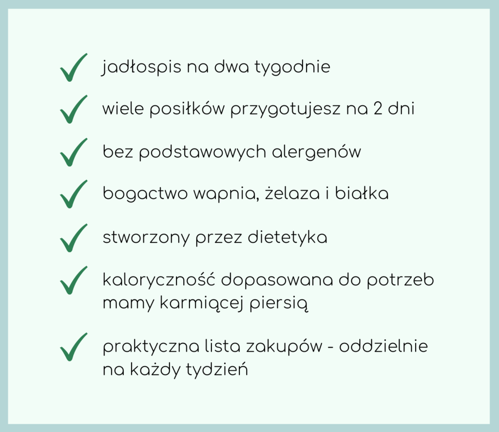jadłospis bez najpopularniejszych alergenów, jadłospis skaza białkowa, jadłospis dla mamy karmiącej piersią, dieta eliminacyjna mamy karmiącej